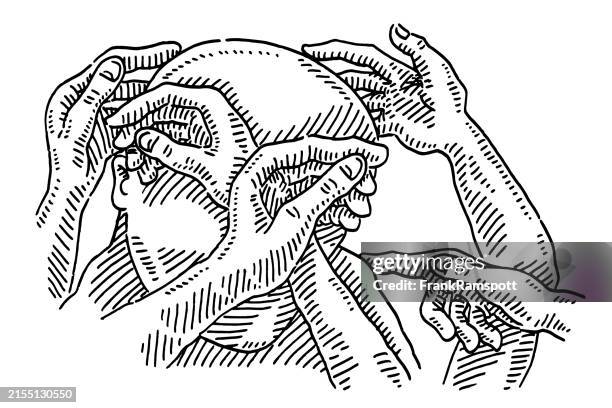 hands on head drawing - touching head stock illustrations