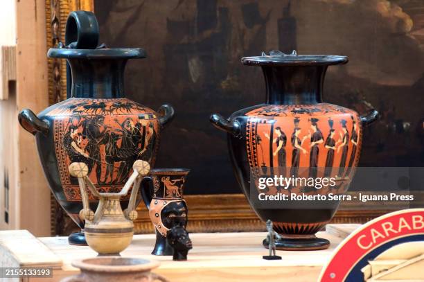 General view of more than 600 etruscan, greek, roman heritage goods returned by USA to Italy ceremony presentation by italian Carabinieri of TCPO at...