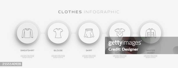 clothes and accessories related process infographic template. process timeline chart. workflow layout with linear icons - data collection icon stock illustrations