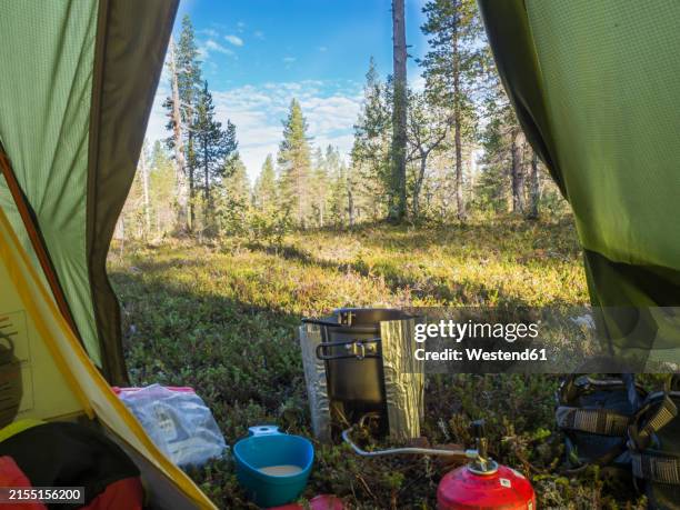 finland, lapland, forest campsite in urho kekkonen national park - kekkonen stock pictures, royalty-free photos & images