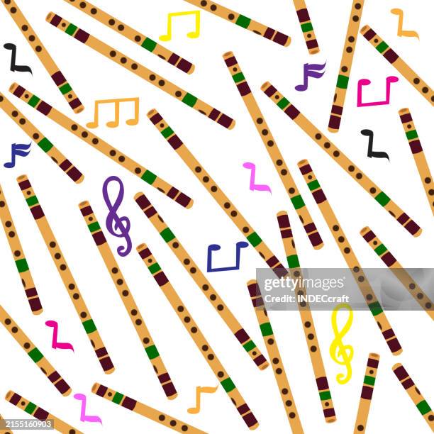 flute instrument seamless pattern - playing flute stock illustrations