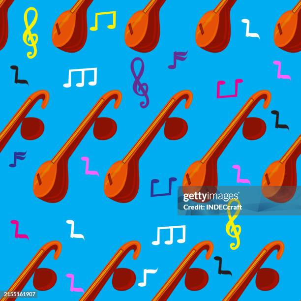veena instrument seamless pattern - veena musical instrument stock illustrations