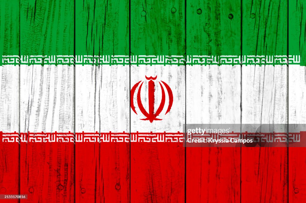 Flag of Iran Painted on a Wooden Plaque