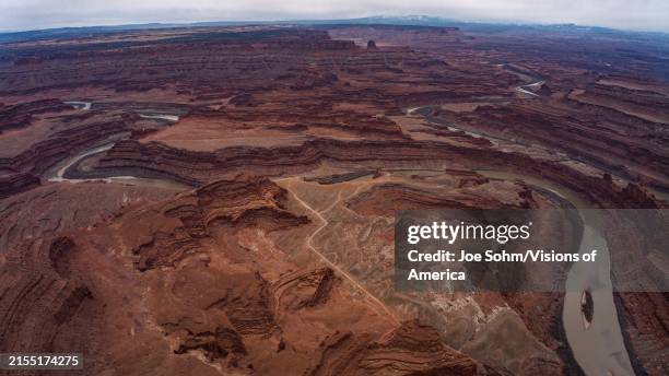 Canyonlands National Park aerial view overlooking the Green River at Island in the Sky, Utah.