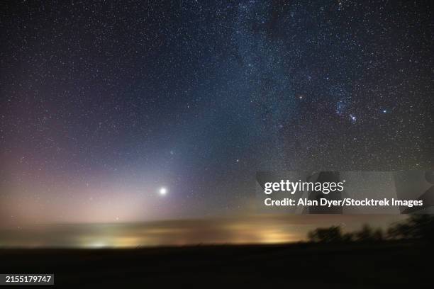 the morning zodiacal light with venus as a morning star just below the light - zodiacal light stock pictures, royalty-free photos & images