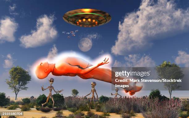 Abduting Grey Aliens Abducting A Human Male High-Res Vector Graphic - Getty Images