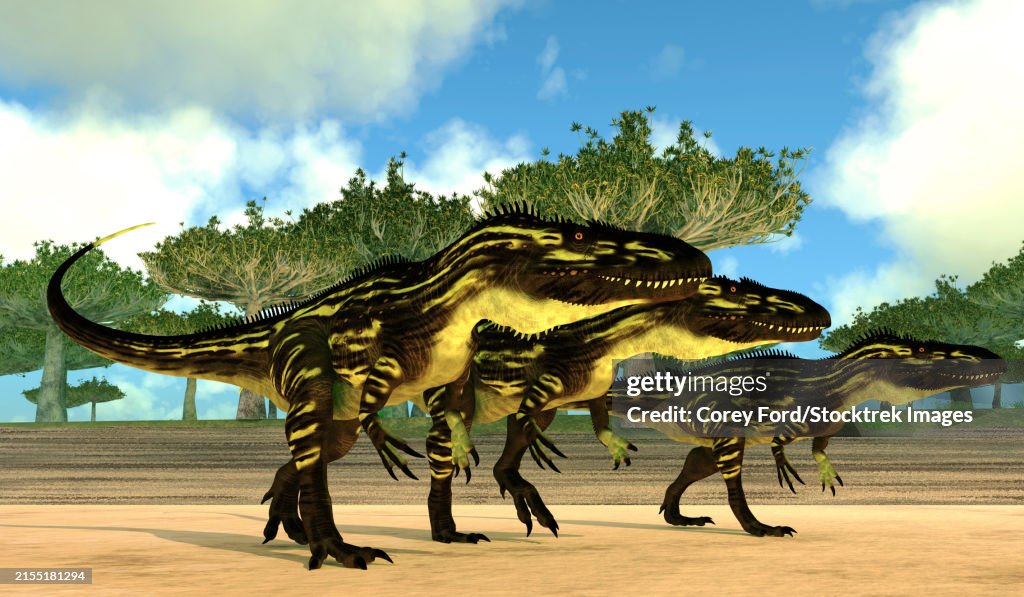 Torvosaurus dinosaurs hunting for prey