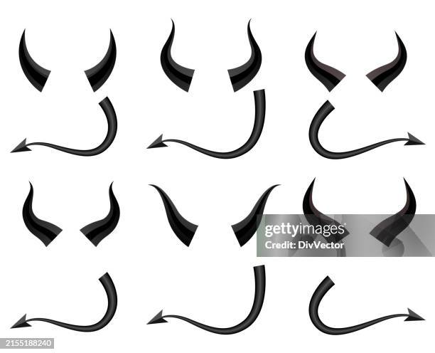 black devil horn and tail vector illustration - hunting horn stock illustrations