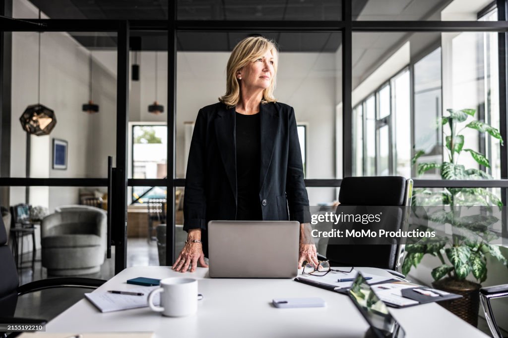 Portrait of businesswoman in modern conference room
