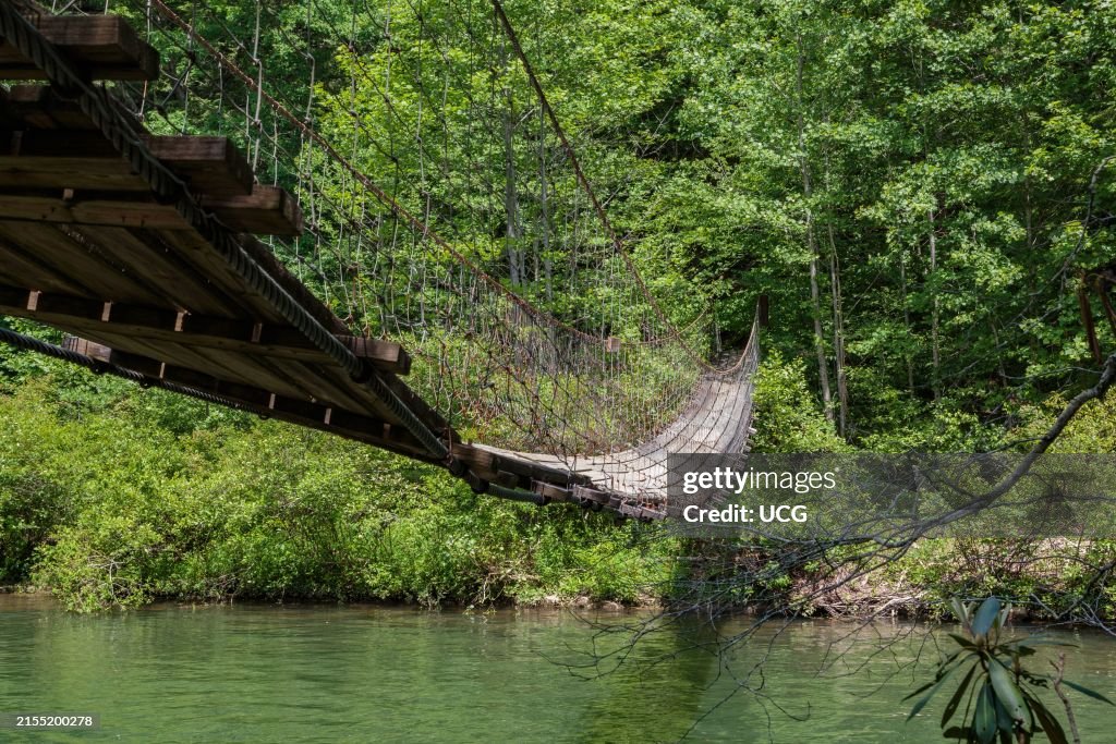 Suspension bridge over Cane Creek in Fall Creek Falls State park near Spencer, Tennessee