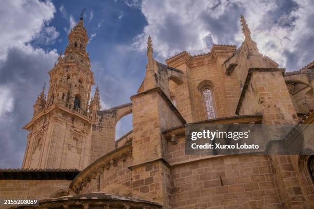 View of the cathedral tower, on April 28, 2024 in santo Domingo de la Calzada, La Rioja,Spain.The Camino de Santiago is an ancient pilgrimage route...