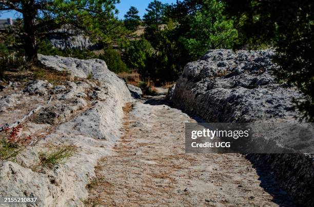 North America, USA, Wyoming, Guernsey, Oregon Trail Wagon Ruts site.