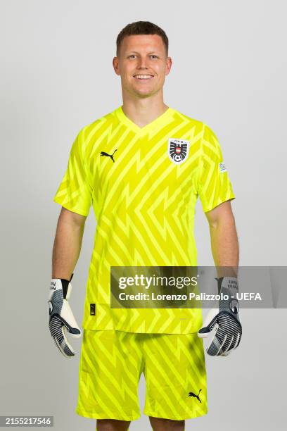 Patrick Pentz of Austria poses for a portrait during the Austria Portrait session ahead of the UEFA EURO 2024 Germany on May 29, 2024 in Liezen,...