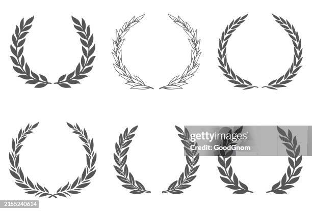 stockillustraties, clipart, cartoons en iconen met laurel wreath set - bloemenkrans