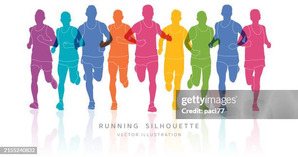 running marathon colorful vector silhouette. - marathon bib stock illustrations
