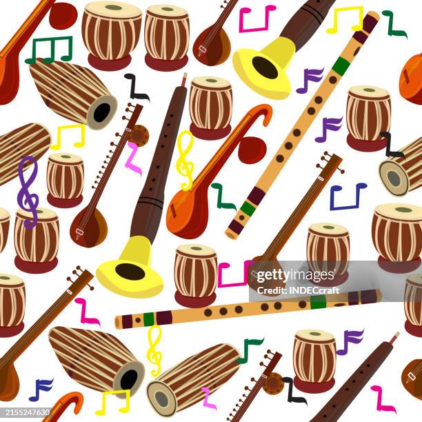 indian music instrument seamless pattern - oboe player stock illustrations
