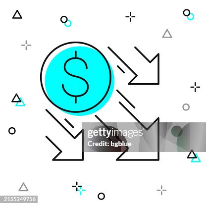 Dollar decrease. Line icon on white background Dollar decrease. Line icon on white background