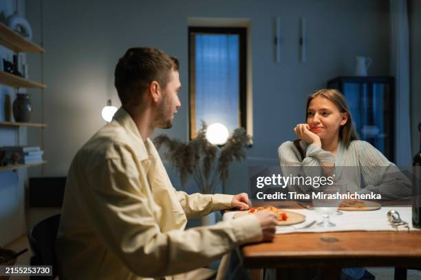 romantic dinner at home - table for two stock pictures, royalty-free photos & images
