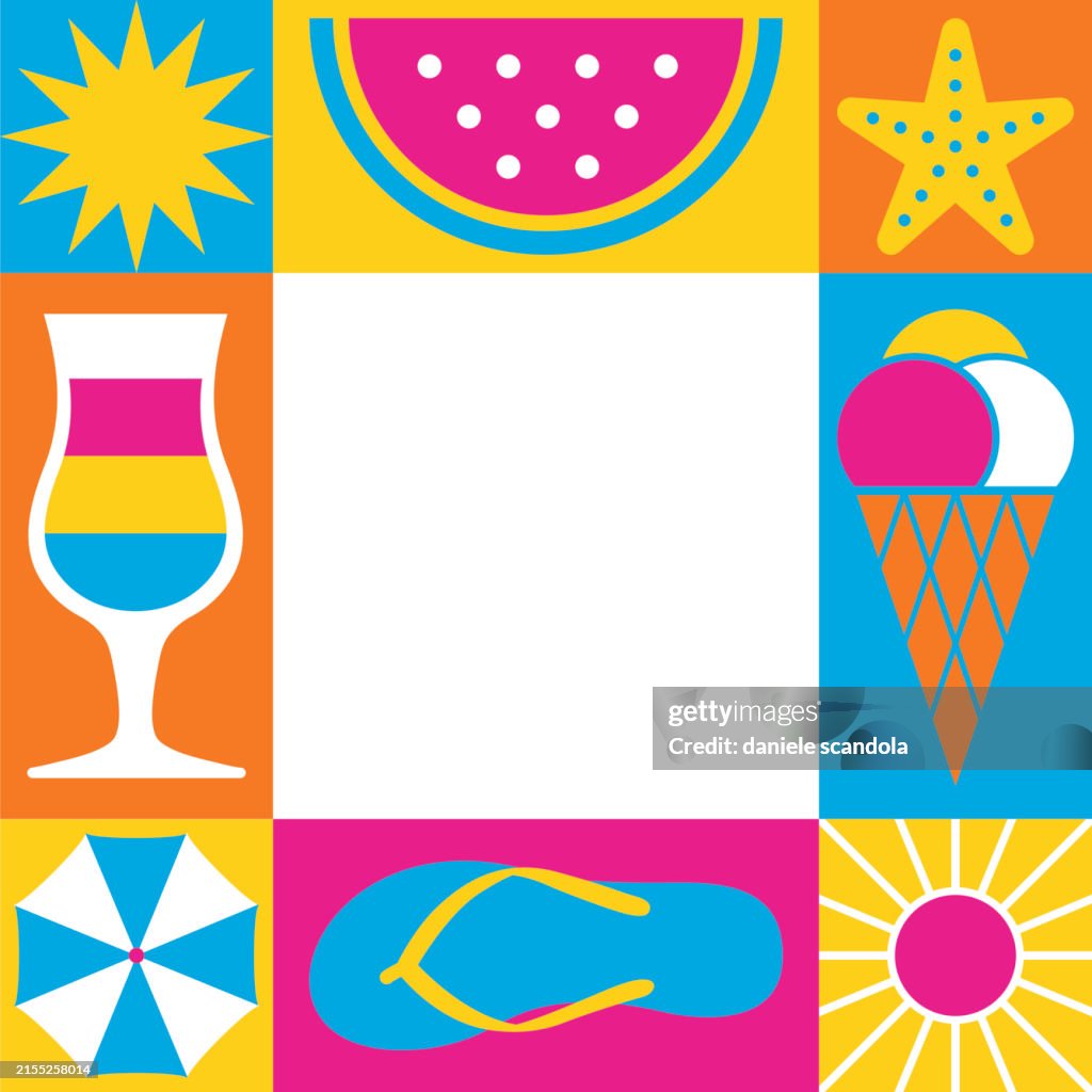Summer Course Frame Summer Frame With Simple Geometry Shapes And Figures High-Res Vector ...