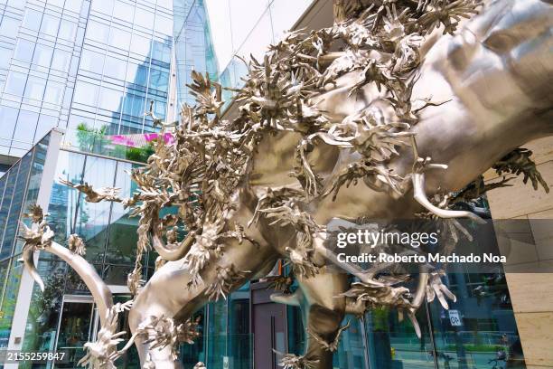 Part of the sculpture Rising by Zhang Huan, a decoration at the entrance of the Shangri-La Hotel.