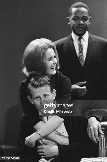 That Was the Week That Was, rehearsal at BBC Television Centre, London, Sunday 22nd September 1963, Millicent Martin and Lance Percival, in...