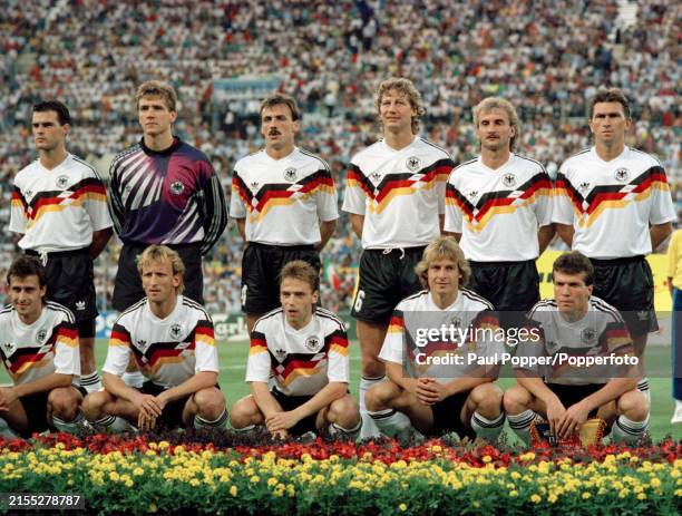 West Germany line up for a group photo before the FIFA World Cup final between West Germany and Argentina at the Stadio Olimpico on July 8, 1990 in...