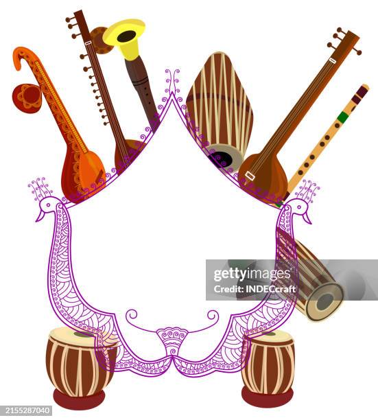 indian music instrument with frame - indian drums stock illustrations