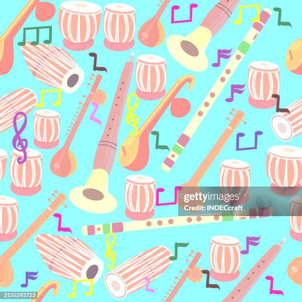 indian music instrument seamless pattern - oboe player stock illustrations