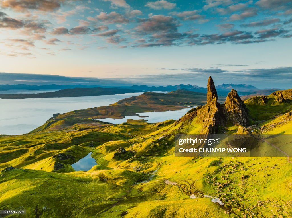 Drone View Over Old Man Of Storr, Isle Of Skye, Scotland