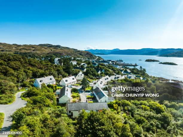 drone view of kyleakin at isle of skye, scotland - kyle stock pictures, royalty-free photos & images