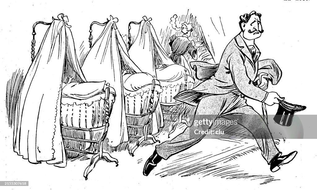 Triplets, oh my goodness, man runs off horrified by the cribs