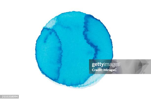 round blue watercolor spot isolated on white background - blob stock pictures, royalty-free photos & images