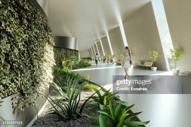 modern sustainable interior design - green architecture stock pictures, royalty-free photos & images