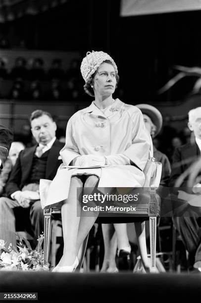 Queen Elizabeth II attends the Salvation Army's centenary celebration at the Royal Albert Hall. 24th June 1965.