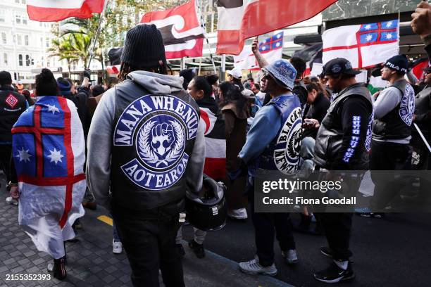 Black Power gang members wearing insignia join a march down Queen St on May 30, 2024 in Auckland, New Zealand. The nationwide day of activation saw...