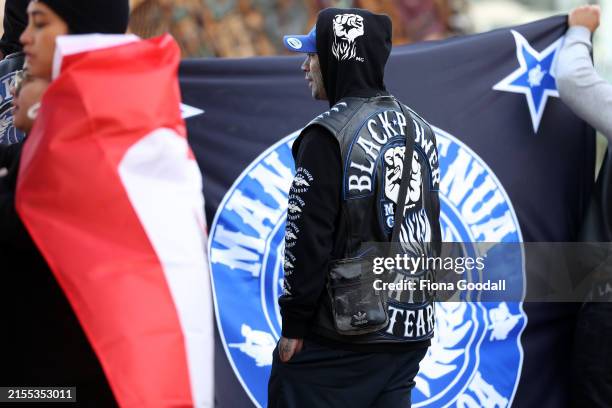 Black Power gang members wearing insignia join a march down Queen St on May 30, 2024 in Auckland, New Zealand. The nationwide day of activation saw...