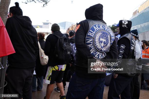 Black Power gang members wearing insignia join a march down Queen St on May 30, 2024 in Auckland, New Zealand. The nationwide day of activation saw...