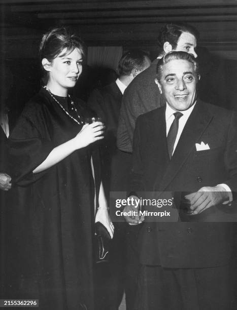Greek business magnate Aristotle Onassis and Danish actress Annette Stroyberg at the premiere of Francoise Sagan's Ballet ''Le Rendez-vous Manque''...