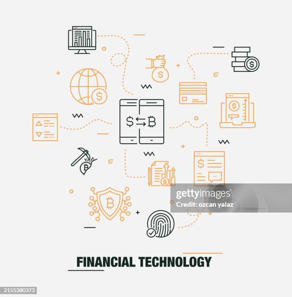 financial technology related vector banner design concept. global multi-sphere ready-to-use template. web banner, website header, magazine, mobile application etc. modern design. - chips bag stock illustrations