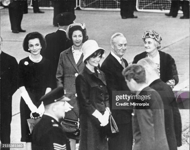 Private visit of the American president John F Kennedy and his wife Jackie to London, England to attend the christening ceremony of their niece Anna...
