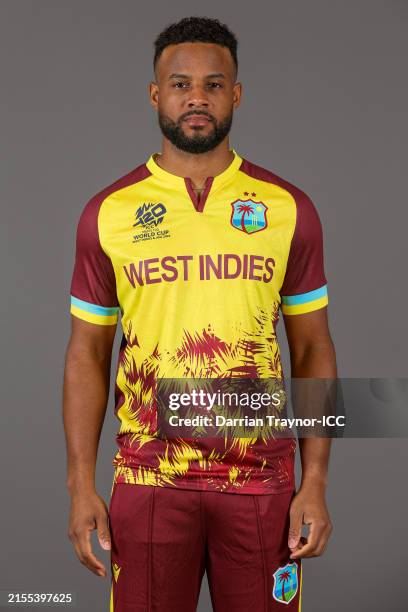Shai Hope of West Indies poses for a portrait prior to the ICC Men's T20 Cricket World Cup West Indies & USA 2024 on May 29, 2024 in Port of Spain,...