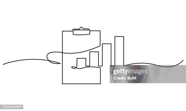 kontinuierliche strichzeichnung der zwischenablage. wachstumsdiagramm symbol geschäft, balkendiagramm, objekt eine linie, einzeilige kunst, vektorillustration - kontinuität stock-grafiken, -clipart, -cartoons und -symbole