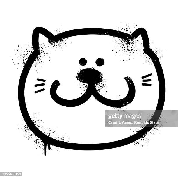 hand drawn funny fat cat face back graffiti spray paint isolated on white - cat funny stock illustrations