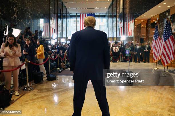 Former U.S. President Donald Trump speaks at a news conference at Trump Tower following the verdict in his hush-money trial at Trump Tower on May 31,...
