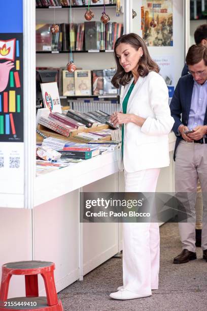 Queen Letizia Of Spain attends the opening of Madrid Book Fair 2024 at Retiro Park on May 31, 2024 in Madrid, Spain.