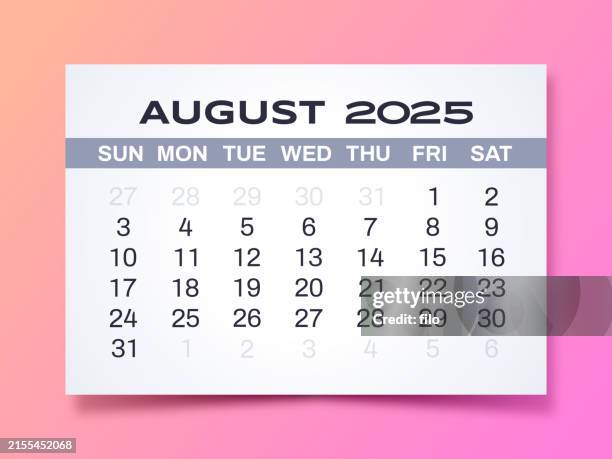 ilustraciones, imágenes clip art, dibujos animados e iconos de stock de agosto de 2025 calendario degradado moderno simple calendario calendario horario - agosto