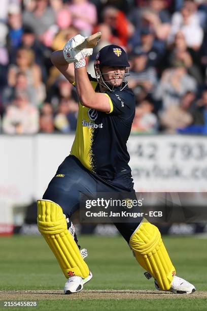 Alex Lees of Durham batsduring the T20 Vitality Blast match between Durham Cricket and Bears at Seat Unique Riverside on May 31, 2024 in...