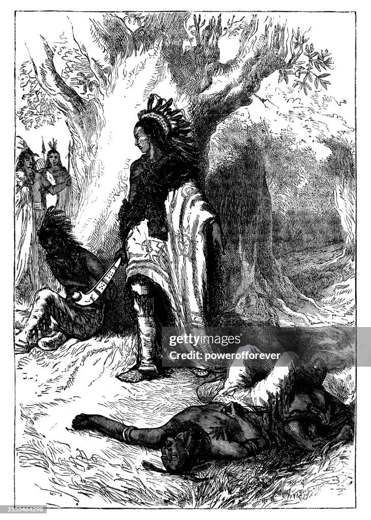 Uncas of the Mohegan People Defeating Miantonomoh of the Narragansett People - 17th Century