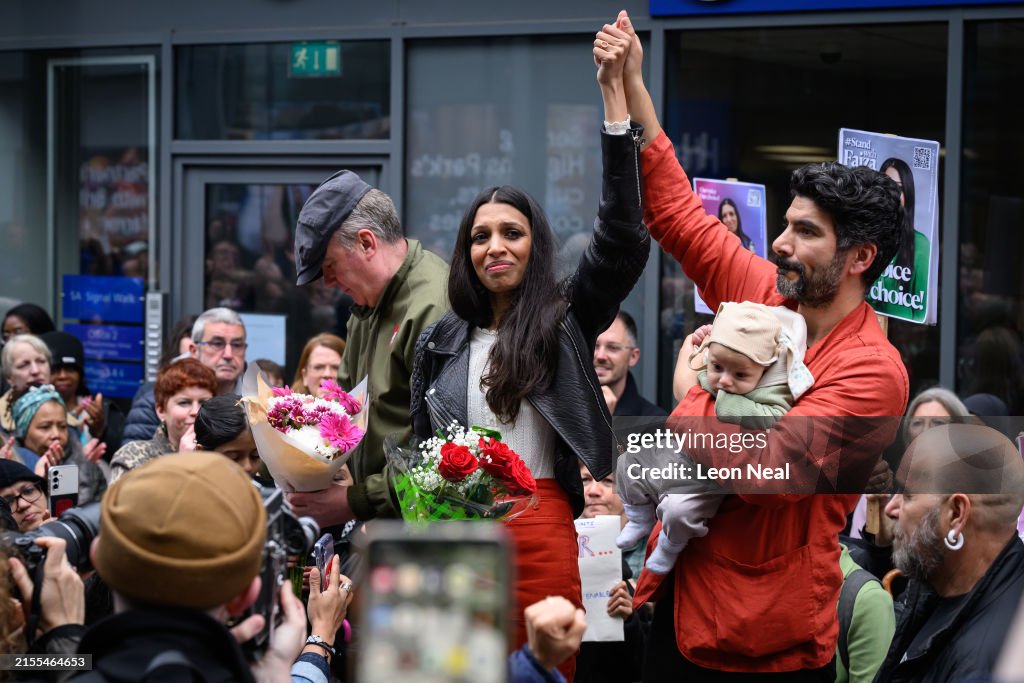Faiza Randi Faiza Shaheen is joined by her husband Akin Gazi after speaking to ...