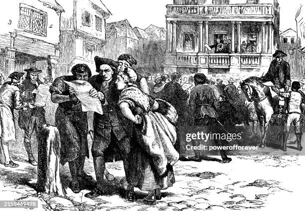 illustrations, cliparts, dessins animés et icônes de lecture du new stamp act de 1765 à boston, massachusetts, états-unis - 18ème siècle - style du xviiième siècle